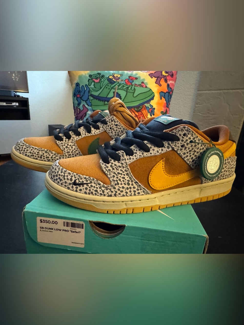 Authenticated Nike SB Dunk Low Safari, Size 8 Men’s/9.5 Women’s. Brand New